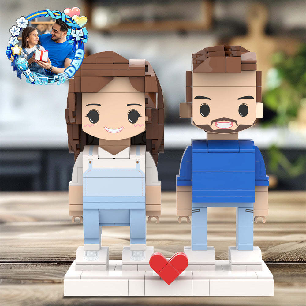 Personalized Gift For Daddy And His Daughter Fully Body Customizable Classic Jeans Style Outfit Father's Day Custom Brick Figures For Dad 2 People Custom Brick Figures For Daddy On Father's Day - My Custom BrickHeadz