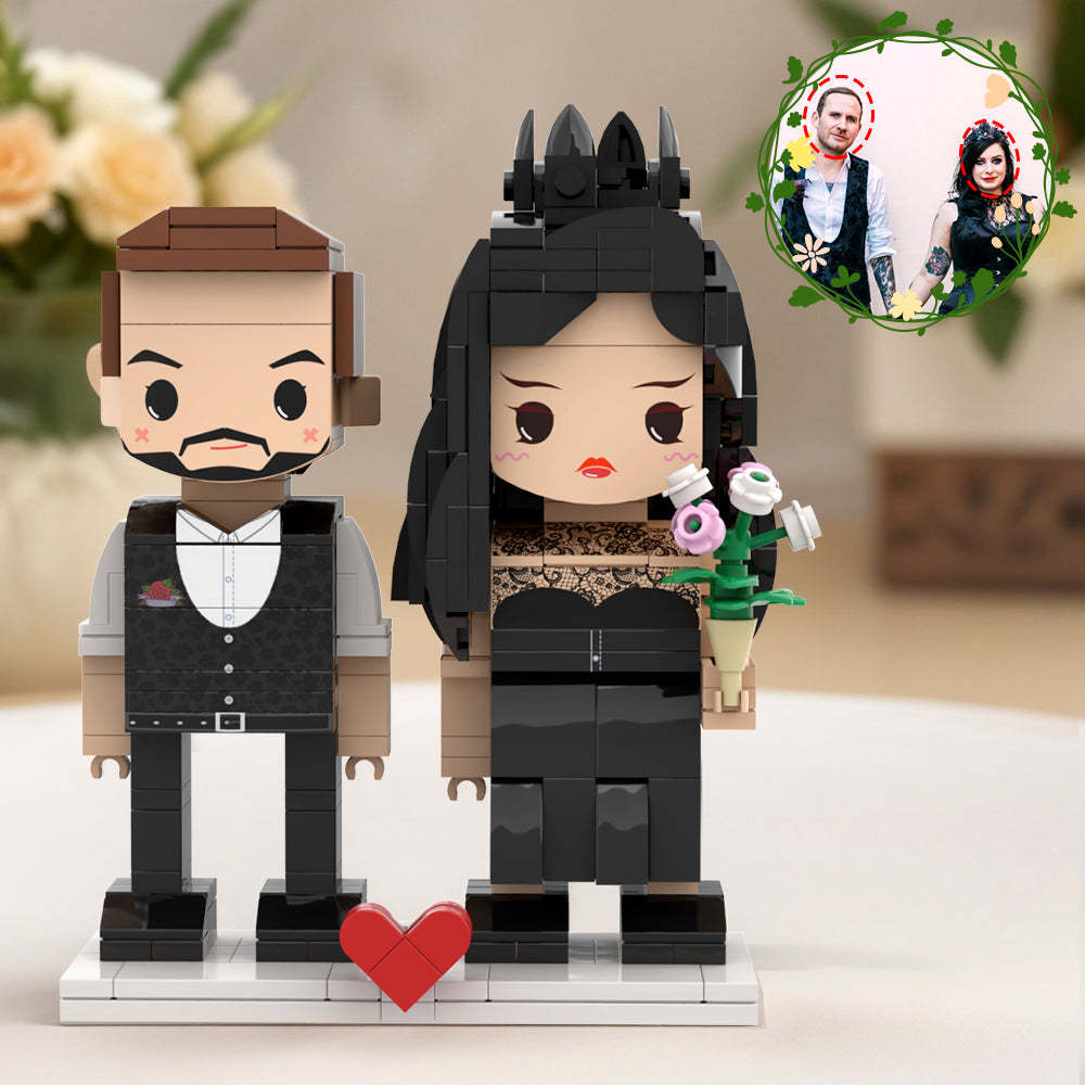 Mysterious Goth Style Wedding Dress And Black Suit With Corsage Customizable Round Head for Bride And Groom On Wedding Anniversary - My Custom BrickHeadz