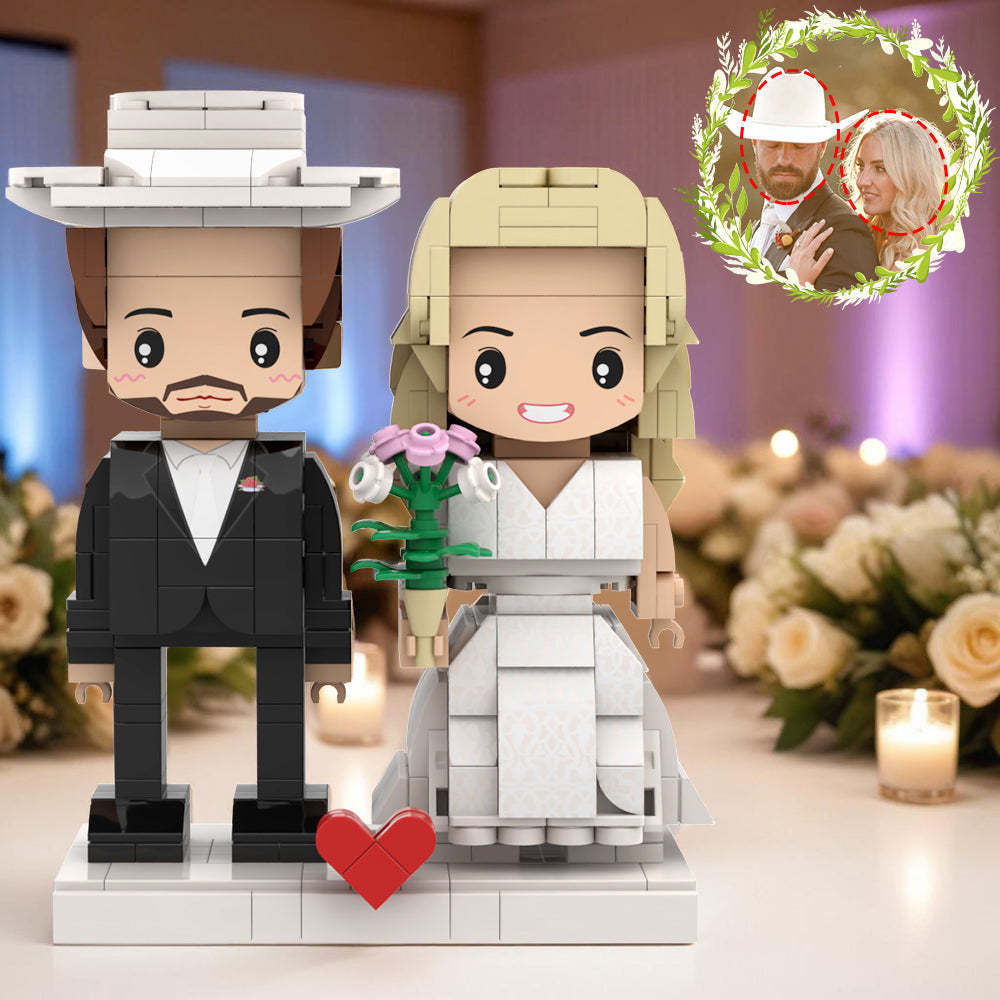 West Cowboy Style Suit And White Wedding Dress Customizable Round Head Custom Brick Figures for Married Couple On Wedding Anniversary - My Custom BrickHeadz