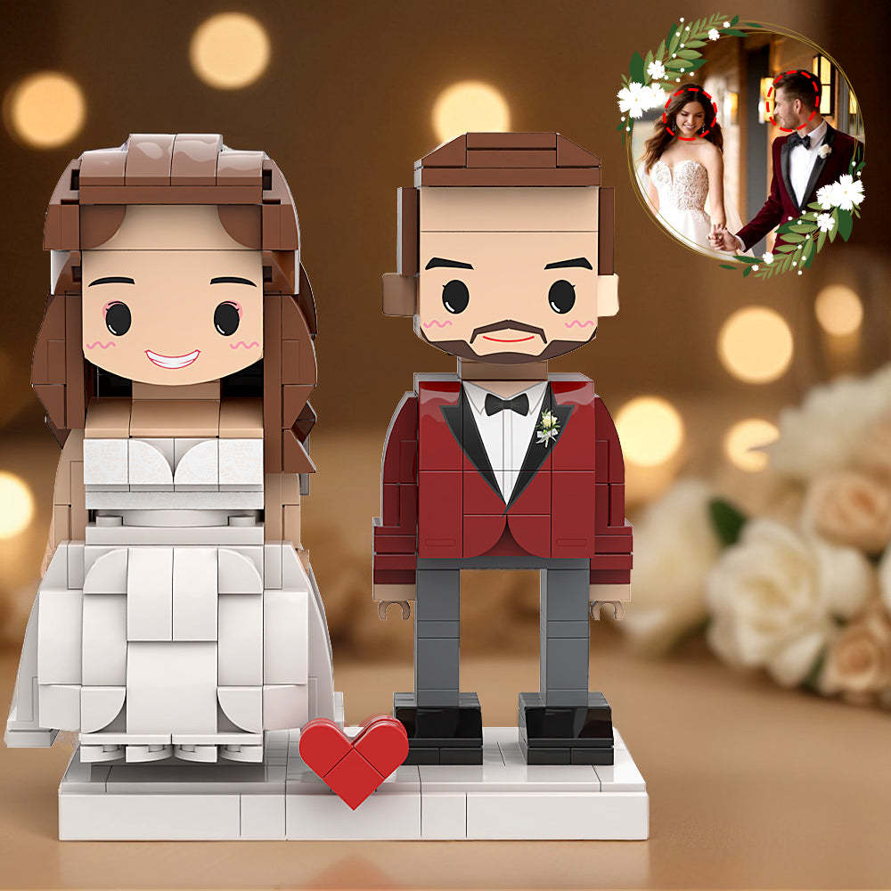 Adorable And Hot Red Suit With Corsage and Waisted White Wedding Dress Customizable Round Head for Couples On Wedding Anniversary - My Custom BrickHeadz