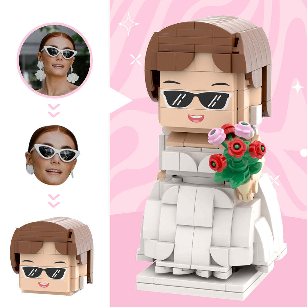 Crazy Good Looking Wedding Dress With A bouquet For Wife Custom Head Brick Figures Personalized Brick Figures Small Particle Block Wedding Anniversary Gift For The Chic Bride You Married - My Custom BrickHeadz