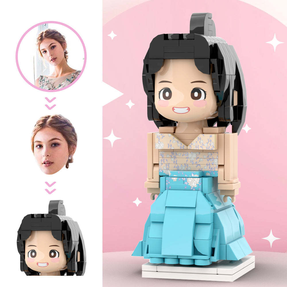 Beautiful Blue White Wedding Dress Beyond Imagination Custom Head Brick Figures Personalized Brick Figures Wedding Anniversary Souvenir - My Custom BrickHeadz