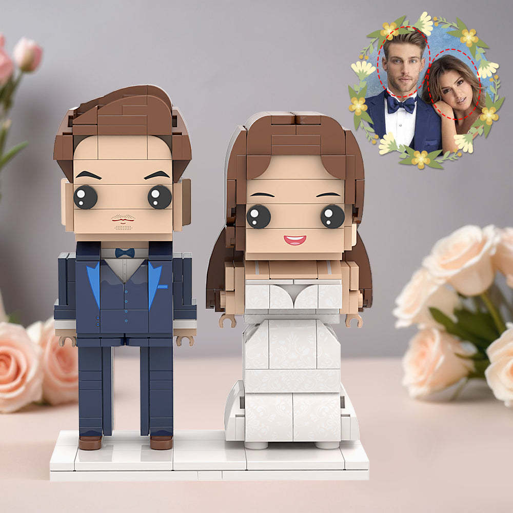 Navy Blue Suit And Holy White Wedding Dress Couple Brick Figures Personalized Head Brick Figures Small Particle Block for Newly Married Couple - My Custom BrickHeadz