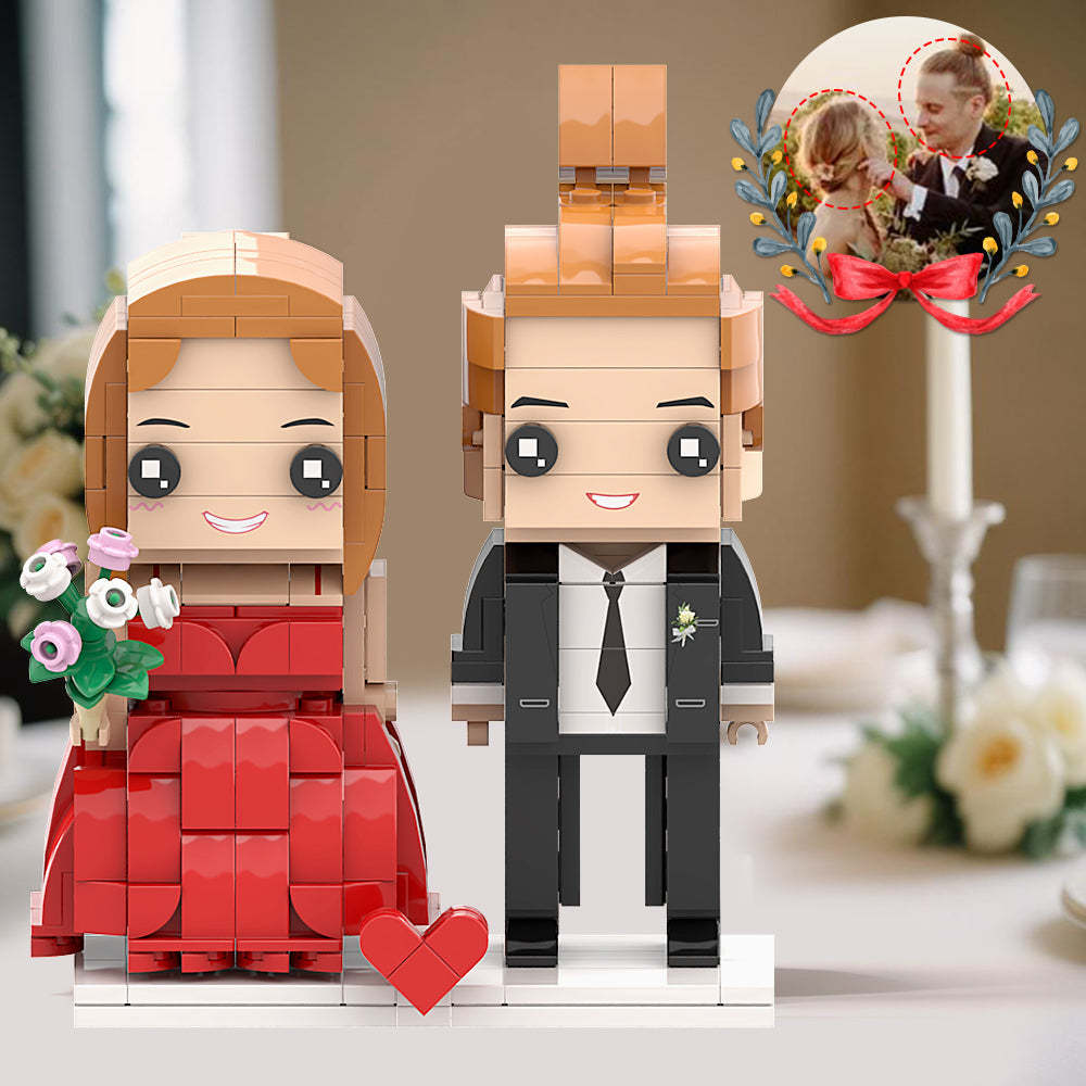 Breathtakingly Gorgeous Red Wedding Dress Couple Brick Figures Personalized Head Brick Figures for Wedding Anniversary Souvenir - My Custom BrickHeadz