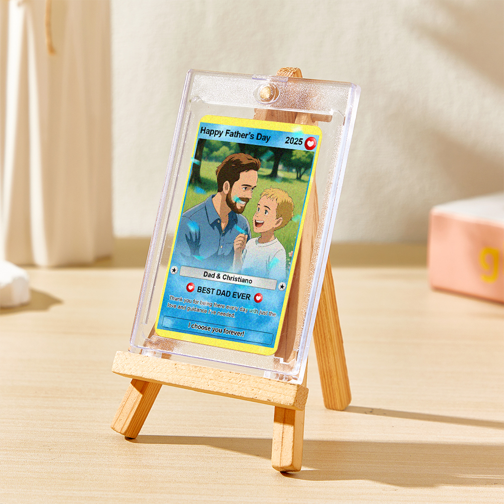 Personalized Father's Day Gift For Dad, Fathers Day Anime Card, Custom Photo Trading Anime Card, Gamer Dad Gift From Kids, Gift For Husband - MyCustomBrickFigures