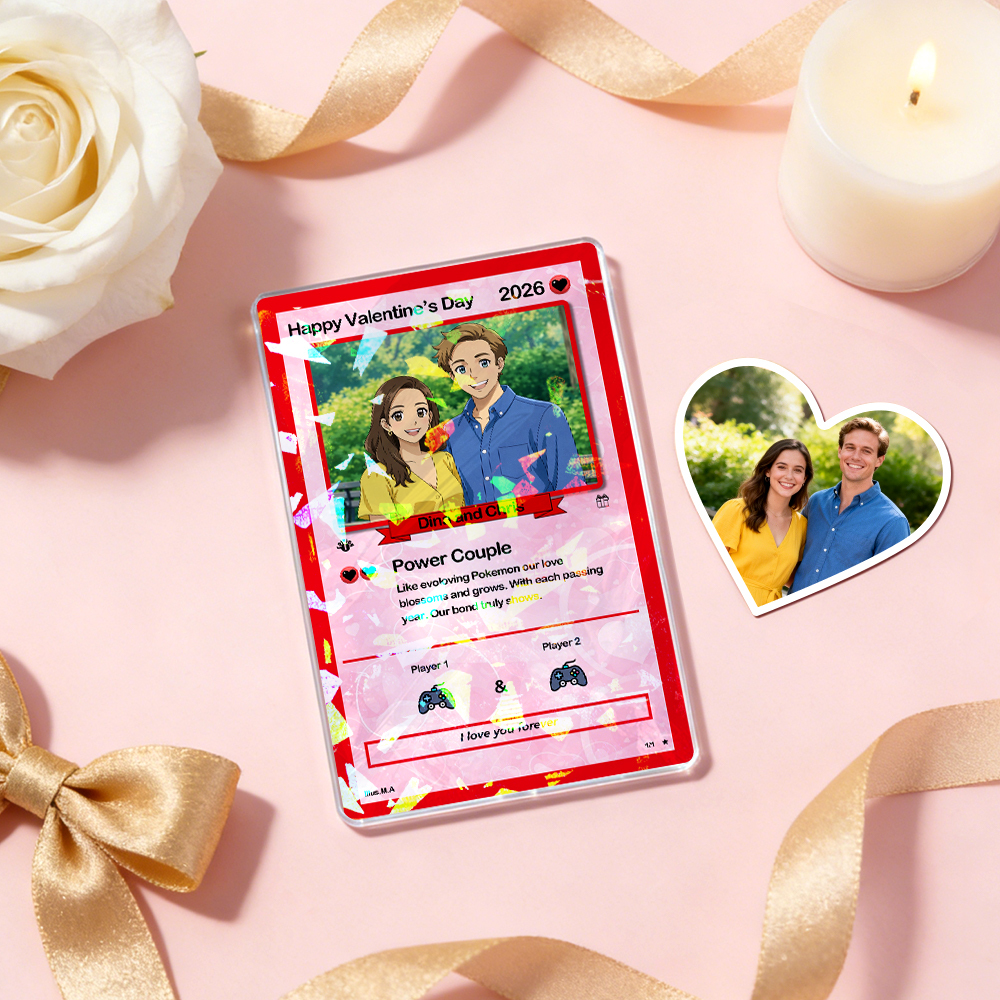 Personalized Valentine’s Day Power Couple Card, Custom Anniversary Card Couple Photo Anime Style, Best Valentine's Day Gift for Lover - MyCustomBrickFigures