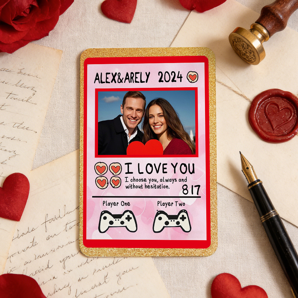 Personalized Valentine’s Day Power Couple Card, Custom Anniversary Card Couple Photo Anime Style, Best Valentine's Day Gift for Lover - MyCustomBrickFigures