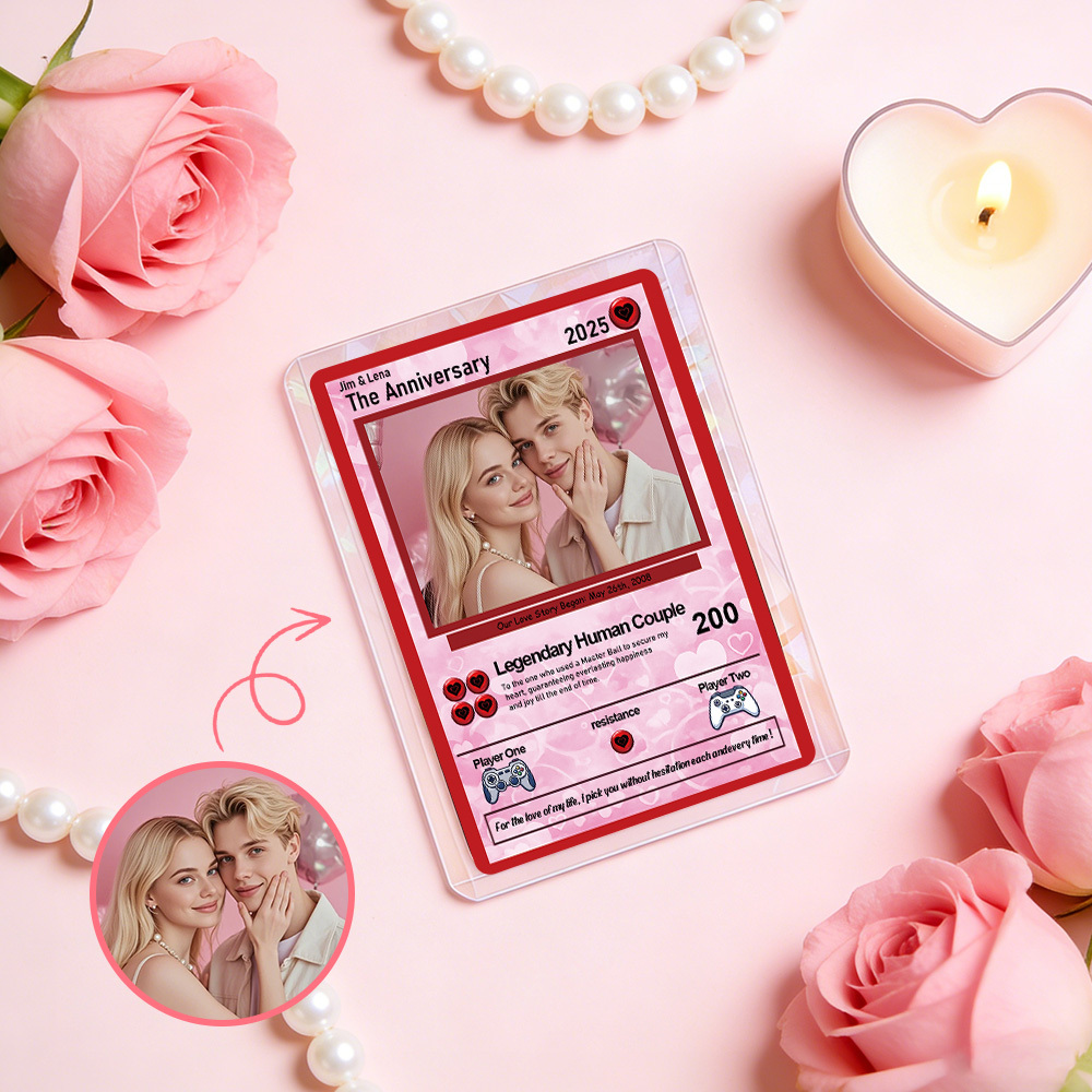 Personalized Valentine’s Day Power Couple Card, Custom Anniversary Card Couple Photo Anime Style, Best Valentine's Day Gift for Lover - MyCustomBrickFigures