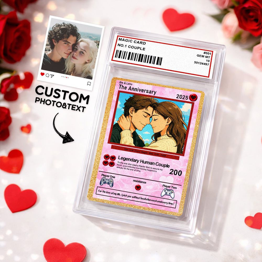 Personalized Valentine’s Day Power Couple Card, Custom Anniversary Card Couple Photo Anime Style, Best Valentine's Day Gift for Lover - MyCustomBrickFigures