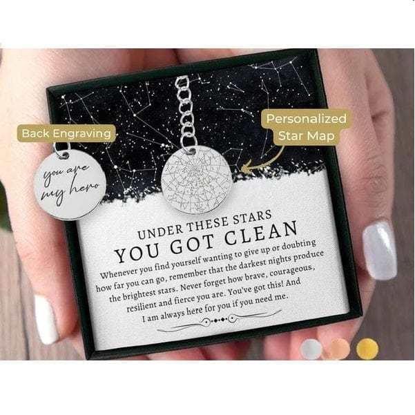 Addiction Recovery Medallion Coin Custom Star Map By Date Keychain Recovery Chips Anniversary Gifts for Men Women Him Her Encouragement Gift - Giftlab