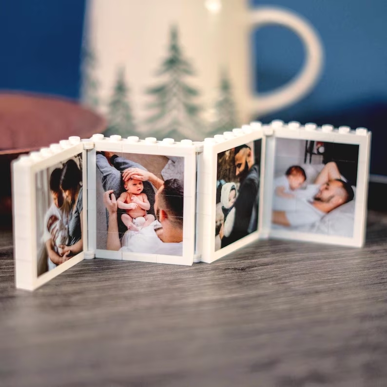 Personalised Fold-Out Daddy & Me Brick Photo Block Gift Mini Photo Album Keepsake Gift for Dad, Puzzle, Him, Dad, Fathers Day, Grandad