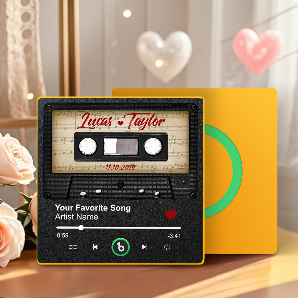 Custom Retro Black Cassette Tape Personalized Music Fridge Magnet Anniversary Gift For Couples - MyCustomBrickFigures