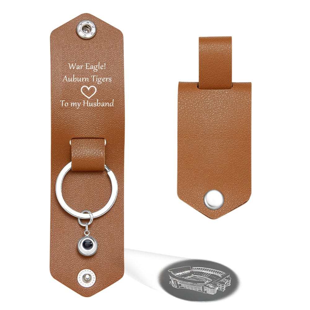 Jordan-Hare Stadium Projection Special Keychain Custom Leather Kecyan with Text Gift for Sports Lover - Giftlab