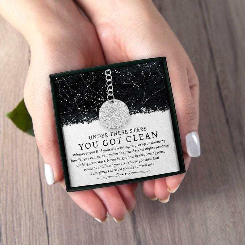 Addiction Recovery Medallion Coin Custom Star Map By Date Keychain Recovery Chips Anniversary Gifts for Men Women Him Her Encouragement Gift - Giftlab