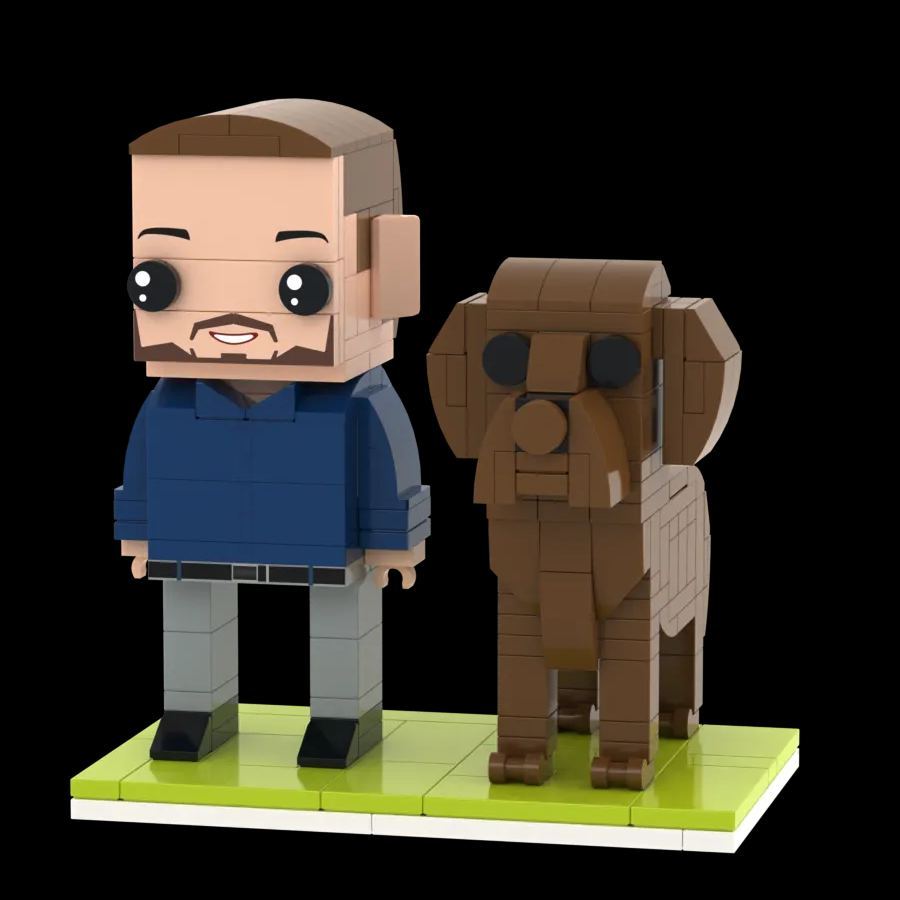 Personalized 1 Peope and Dog Brick Figures Fully Body Gift - MyCustomBrickFigures