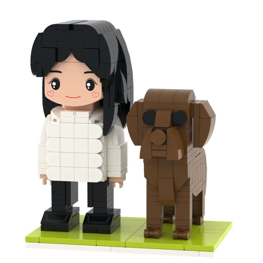 Personalized 1 Peope and Dog Brick Figures Fully Body Gift - MyCustomBrickFigures