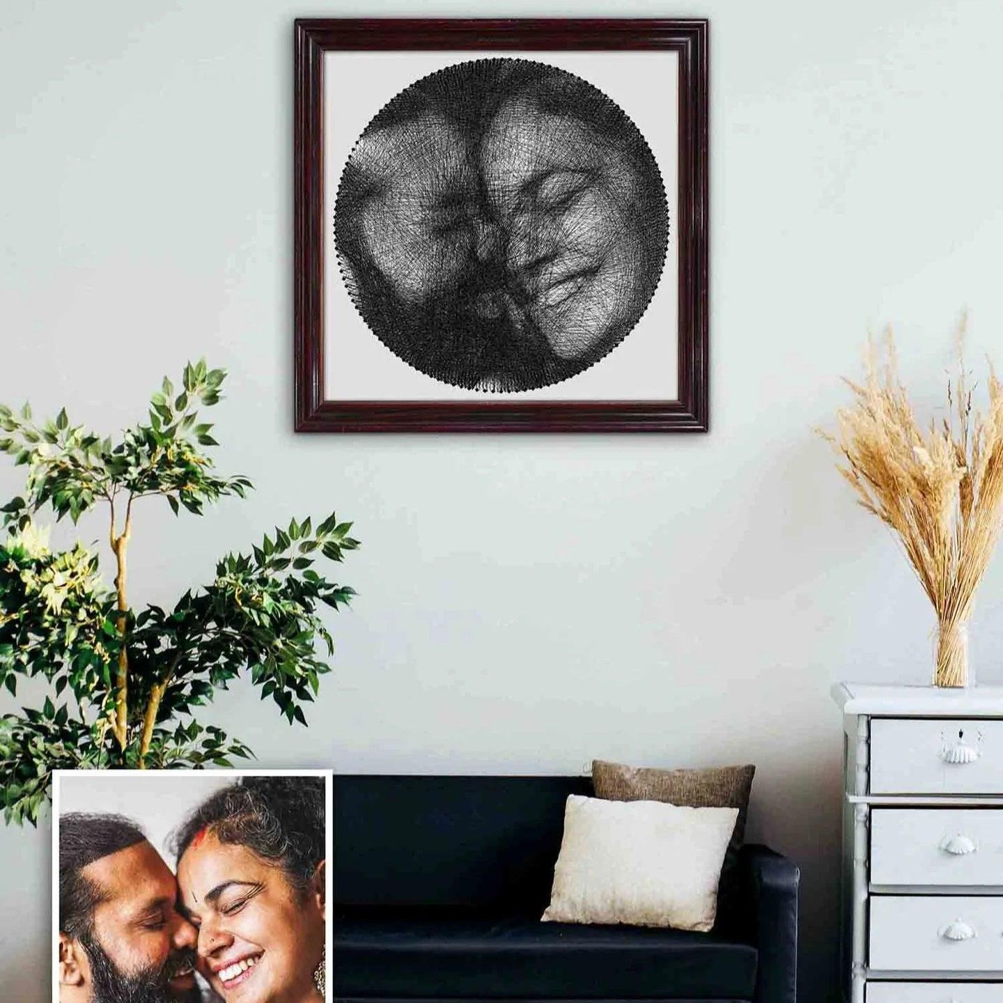 Personalized Photo String Kit Thread Portrait Art Framed Square Shape Couple Thread Memories