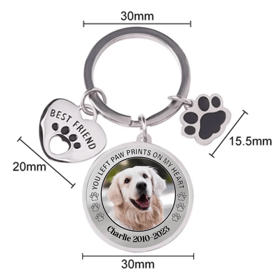 Custom Personalized Photo Keychain Pet Charm Key Ornaments - Memorial Gift for Dog/Cat Lovers - You left paw prints on my heart - Giftlab