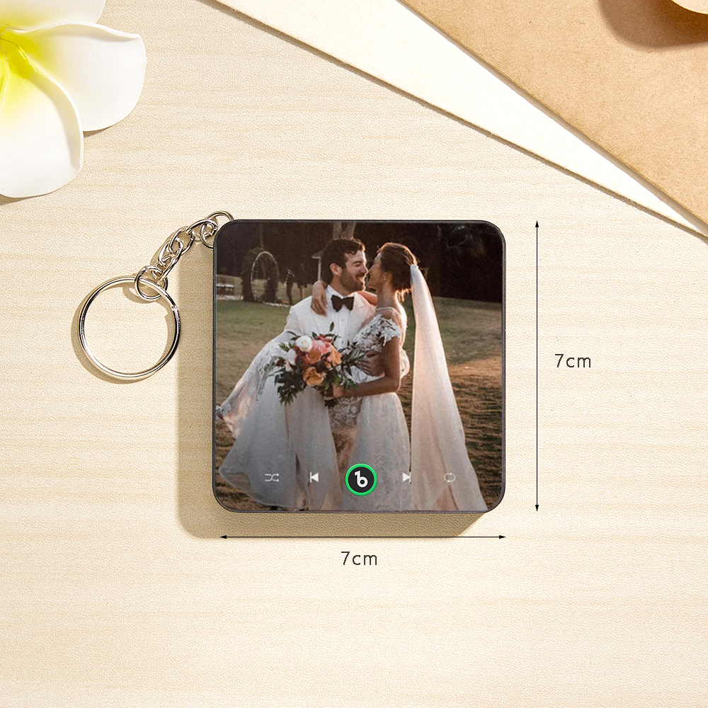 Custom Music & Photo Mini Fridge Magnet Keychain Supports Bluetooth Connectivity Custom Music Fridge Magnet Keychain Couple Gift Singing Refrigerator Magnet Keyring Wedding Gift for Him - MyCustomBrickFigures