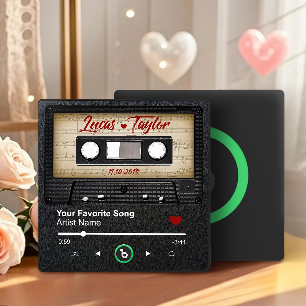 Custom Retro Black Cassette Tape Personalized Music Fridge Magnet Anniversary Gift For Couples
