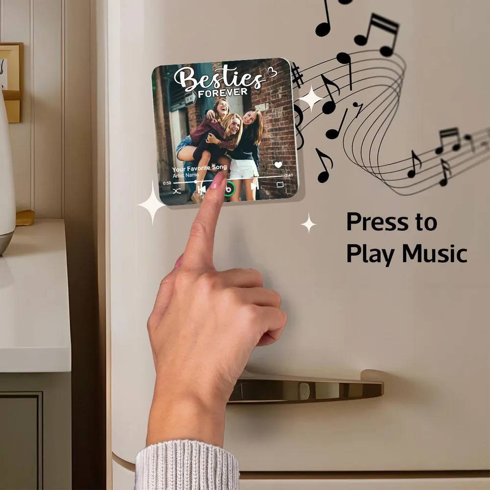 Personalized Music Fridge Magnet Custom Besties Forever Song Magnet Heartfelt Christmas Gift For Best Friends - MyCustomBrickFigures