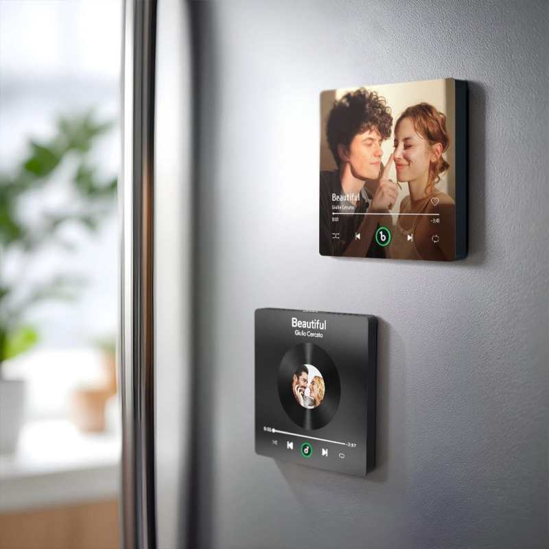 Custom Music Photo Fridge Magnet Personalized  Black & White Photo Music Fridge Magnet That Can Play Music Without Cellphone Supports Bluetooth Connectivity Wedding Gift for Her - MyCustomBrickFigures