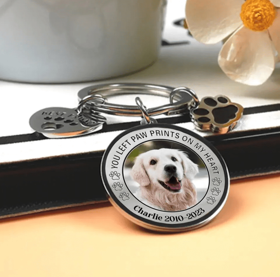 Custom Personalized Photo Keychain Pet Charm Key Ornaments - Memorial Gift for Dog/Cat Lovers - You left paw prints on my heart - Giftlab