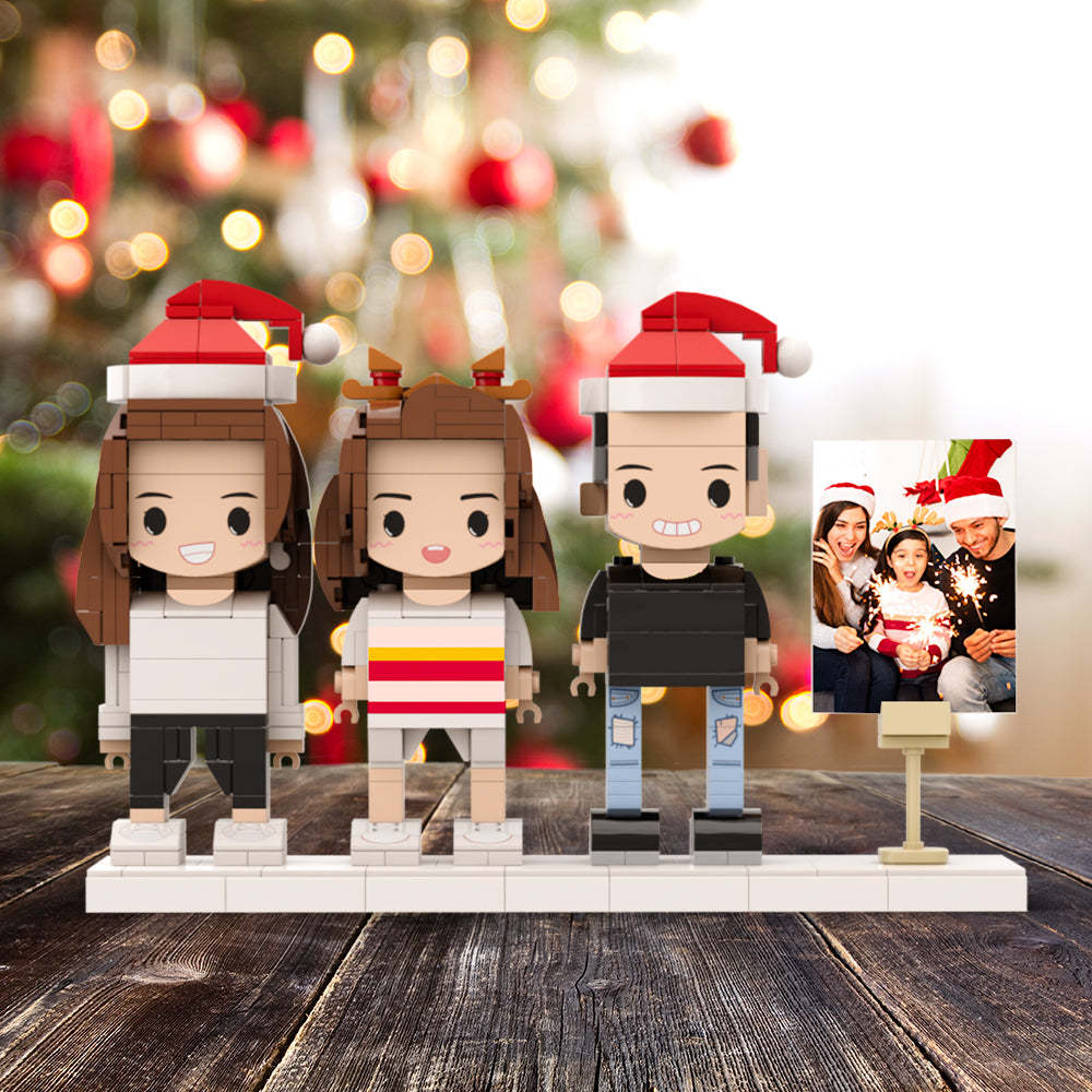 Cadre Photo De Famille Complet Personnalisable Pour 3 Personnes, Figurines En Brique Personnalisées, Petit Bloc De Particules, Cadeaux De Noël Parfaits Pour La Famille - mademinefr