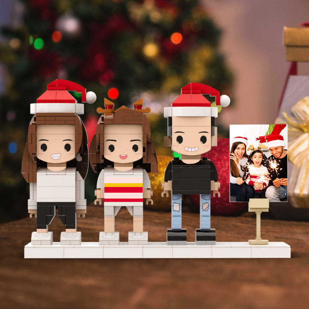 Cadre Photo De Famille Complet Personnalisable Pour 3 Personnes, Figurines En Brique Personnalisées, Petit Bloc De Particules, Cadeaux De Noël Parfaits Pour La Famille - mademinefr