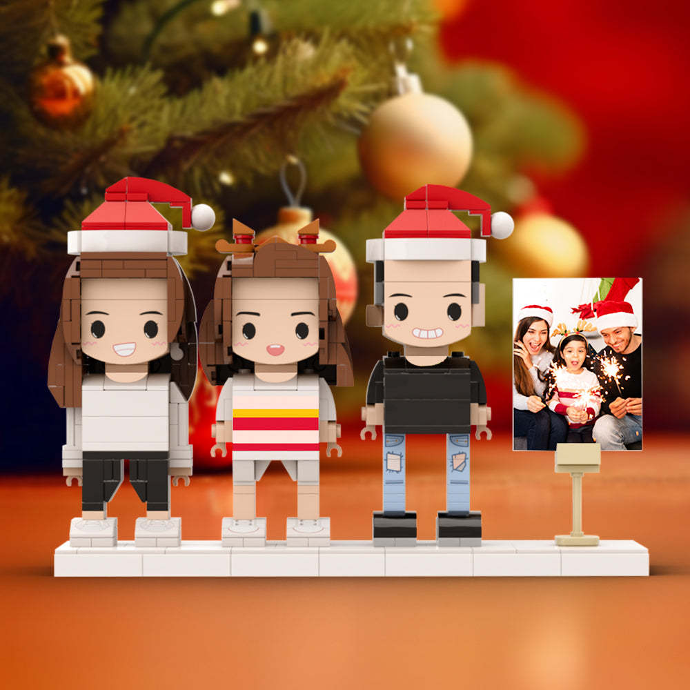 Cadre Photo De Famille Complet Personnalisable Pour 3 Personnes, Figurines En Brique Personnalisées, Petit Bloc De Particules, Cadeaux De Noël Parfaits Pour La Famille - mademinefr