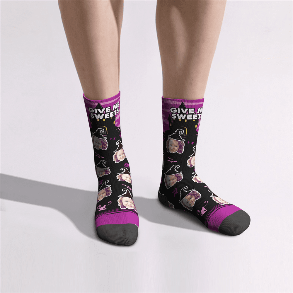 Chaussettes Photo Personnalisées Château Halloween Sorcière avec texte - MadeMine