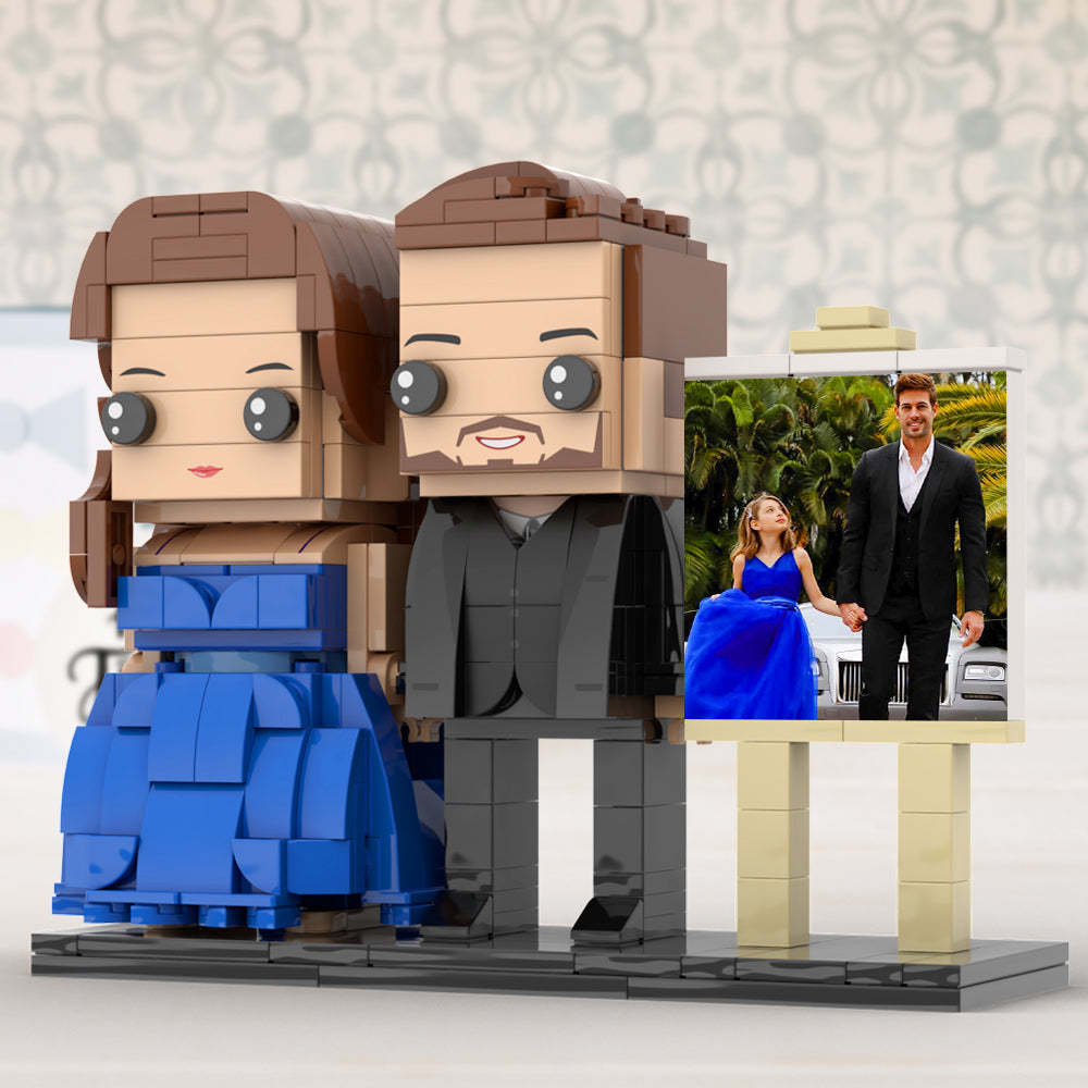 Corps Complet Personnalisable 2 Personnes Papa Et Sa Fille En Robe Bleue Parfaite Cadre Photo Personnalisé Figurines En Brique Personnalisées Petit Bloc De Particules Jouet Personnalisé Pour La Fête Des Pères - mademinefr