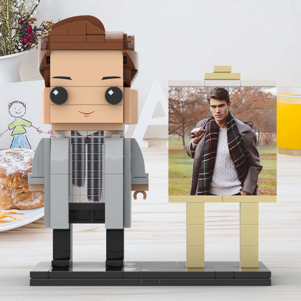 Corps Complet Personnalisable 1 Personne Élégant Jeune Papa Avec Écharpe Brique Personnalisée Avec Cadre Figurines Petit Bloc De Particules Jouet Brique Moi Figurines Pour La Fête Des Pères - mademinefr