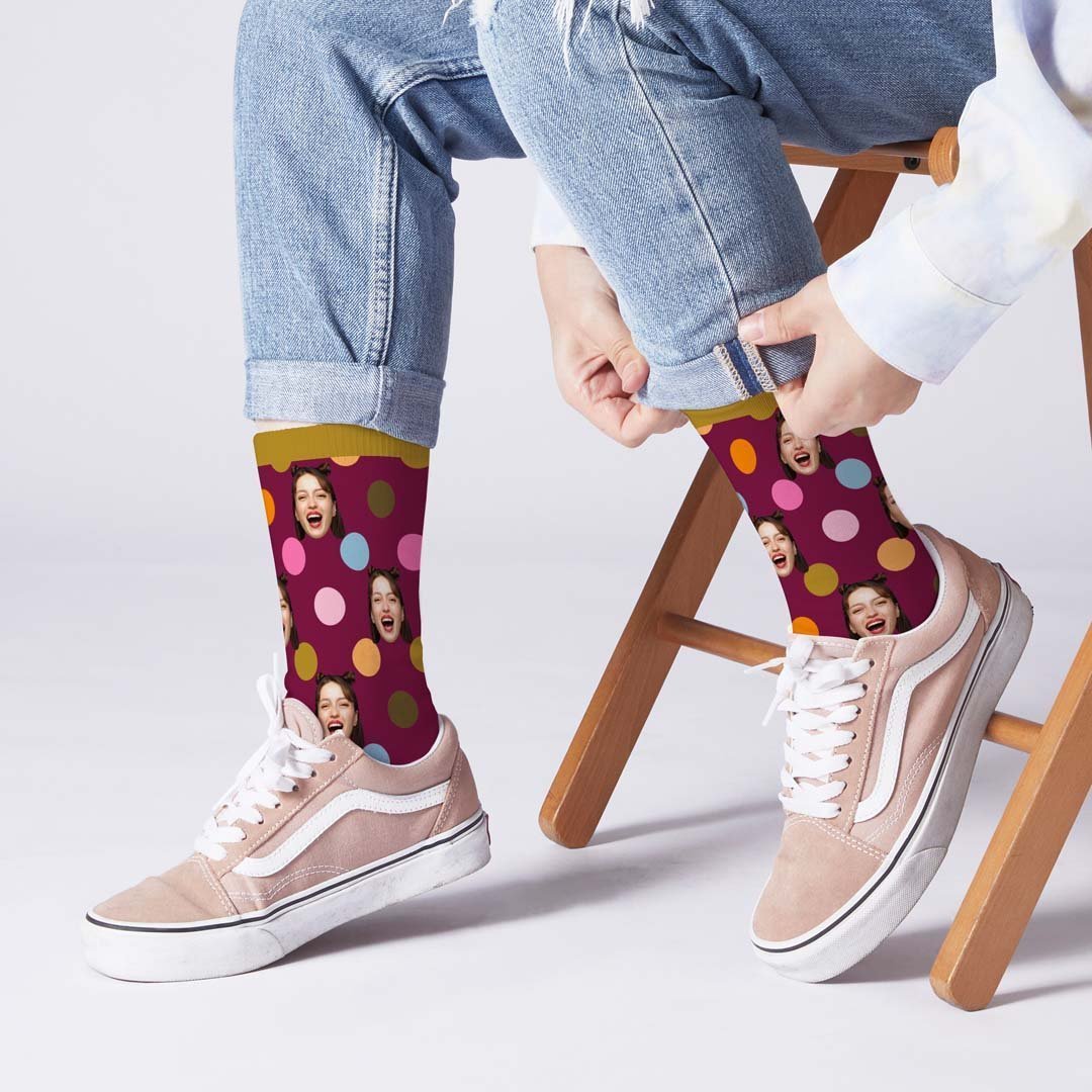 Chaussettes Personnalisées Visage Personnalisé Sur Des Chaussettes À Pois - mademinefr
