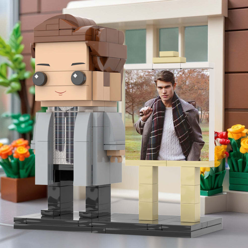 Corps Complet Personnalisable 1 Personne Élégant Jeune Papa Avec Écharpe Brique Personnalisée Avec Cadre Figurines Petit Bloc De Particules Jouet Brique Moi Figurines Pour La Fête Des Pères - mademinefr