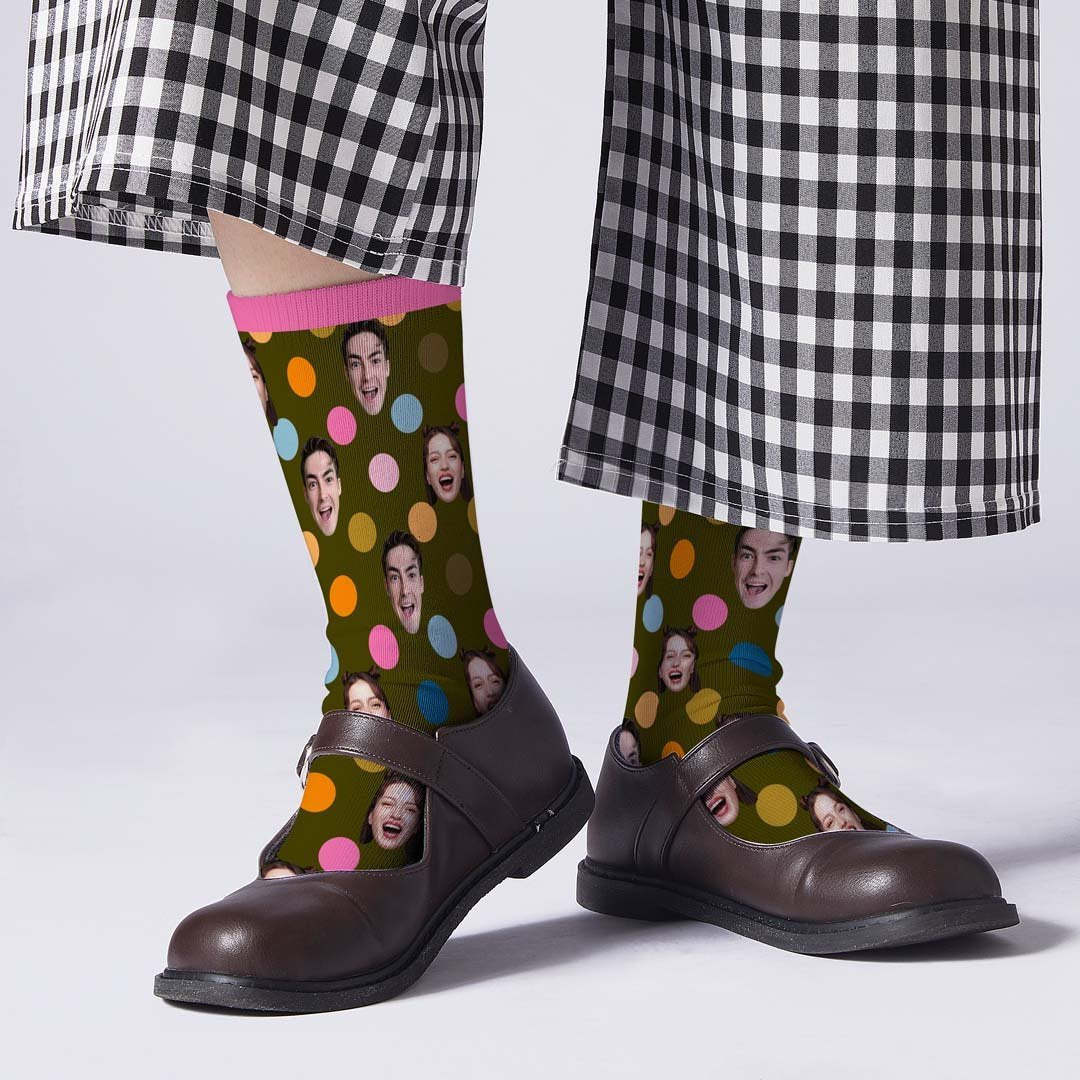 Chaussettes Personnalisées Visage Personnalisé Sur Des Chaussettes À Pois - mademinefr