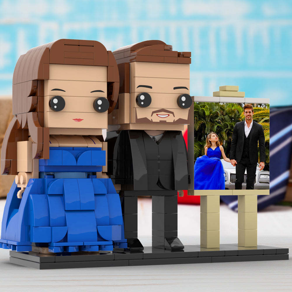 Corps Complet Personnalisable 2 Personnes Papa Et Sa Fille En Robe Bleue Parfaite Cadre Photo Personnalisé Figurines En Brique Personnalisées Petit Bloc De Particules Jouet Personnalisé Pour La Fête Des Pères - mademinefr