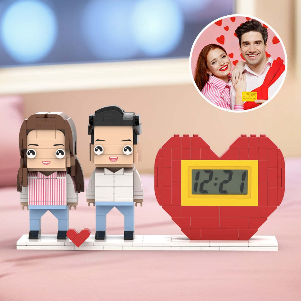 Cadeau Personnalisé Pratique Pour Couple Complet Du Corps, Alarme De Réveil Personnalisée, Figurine En Brique, Cadeau Pour Les Couples Le Jour De La Saint-valentin, Visage Carré, Style Couple Blanc, Petit Bloc De Particules, Cadeau Pour Les Amoureux - mademinefr