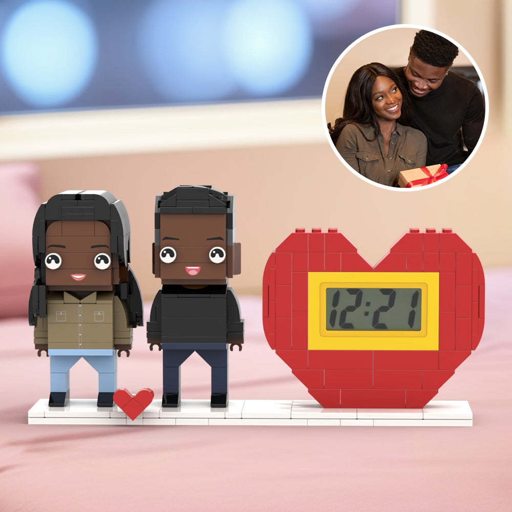 Cadeau De Couple Pratique, Alarme De Réveil Personnalisée, Figurine En Brique, Cadeau Pour Les Couples Le Jour De La Saint-valentin, Visage Carré, Style Couple Noir, Petit Bloc De Particules, Cadeau Pour Les Amoureux - mademinefr