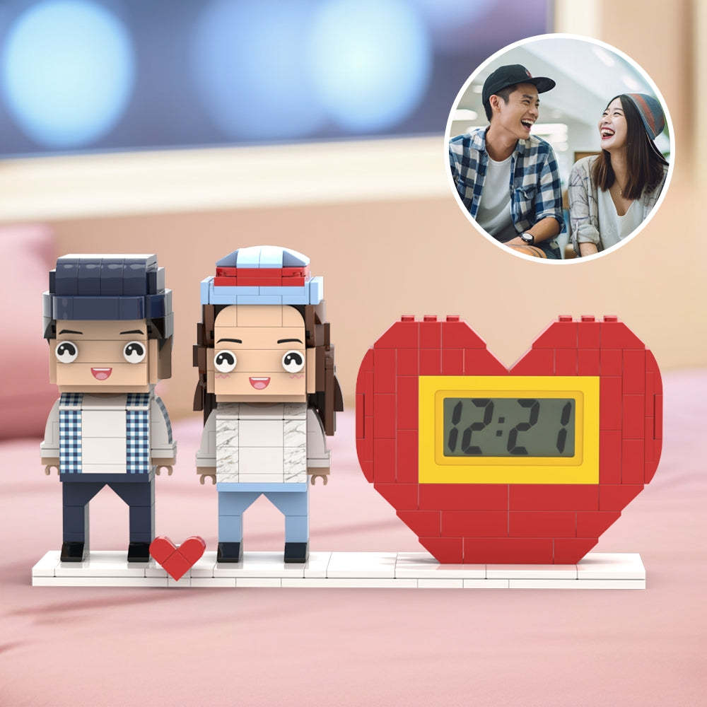 Cadeau De Couple Pratique, Alarme De Réveil Personnalisée, Figurine En Brique, Cadeau Pour Les Couples Le Jour De La Saint-valentin, Visage Carré, Style Couple Asiatique, Petit Bloc De Particules, Cadeau Pour Les Amoureux - mademinefr