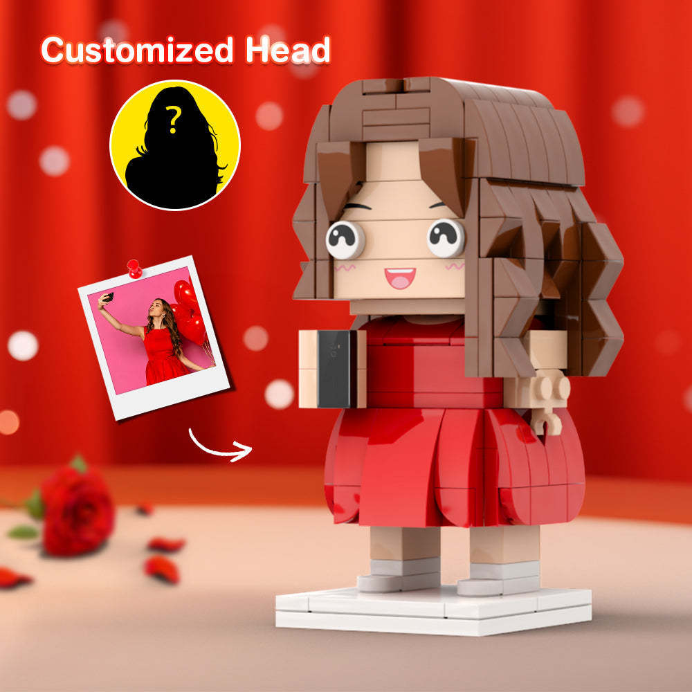Fille Prenant Un Selfie Cadeau De Saint Valentin Figurines De Brique De Tête Personnalisées Figurines De Brique Personnalisées Petit Bloc De Particules - mademinefr