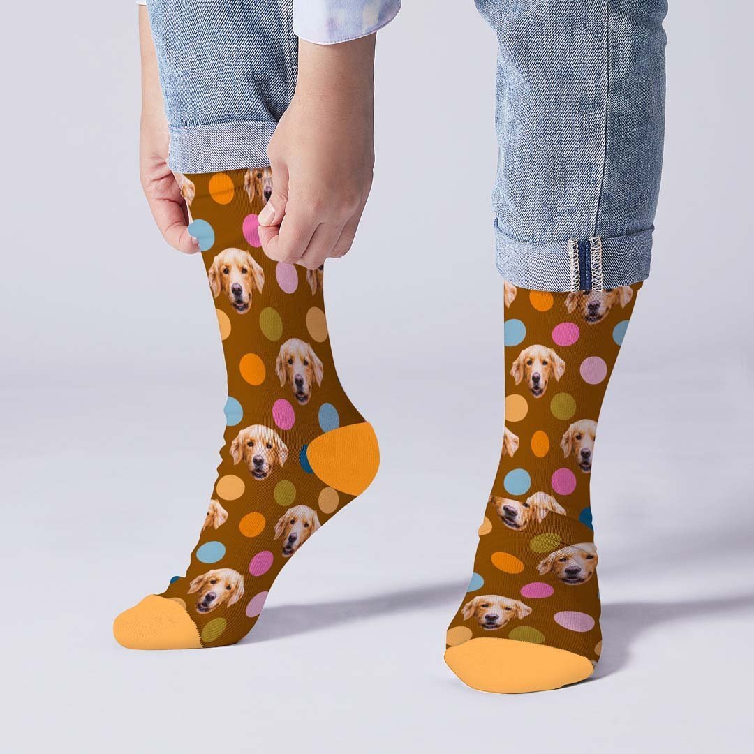 Chaussettes Personnalisées Visage Personnalisé Sur Des Chaussettes À Pois - mademinefr