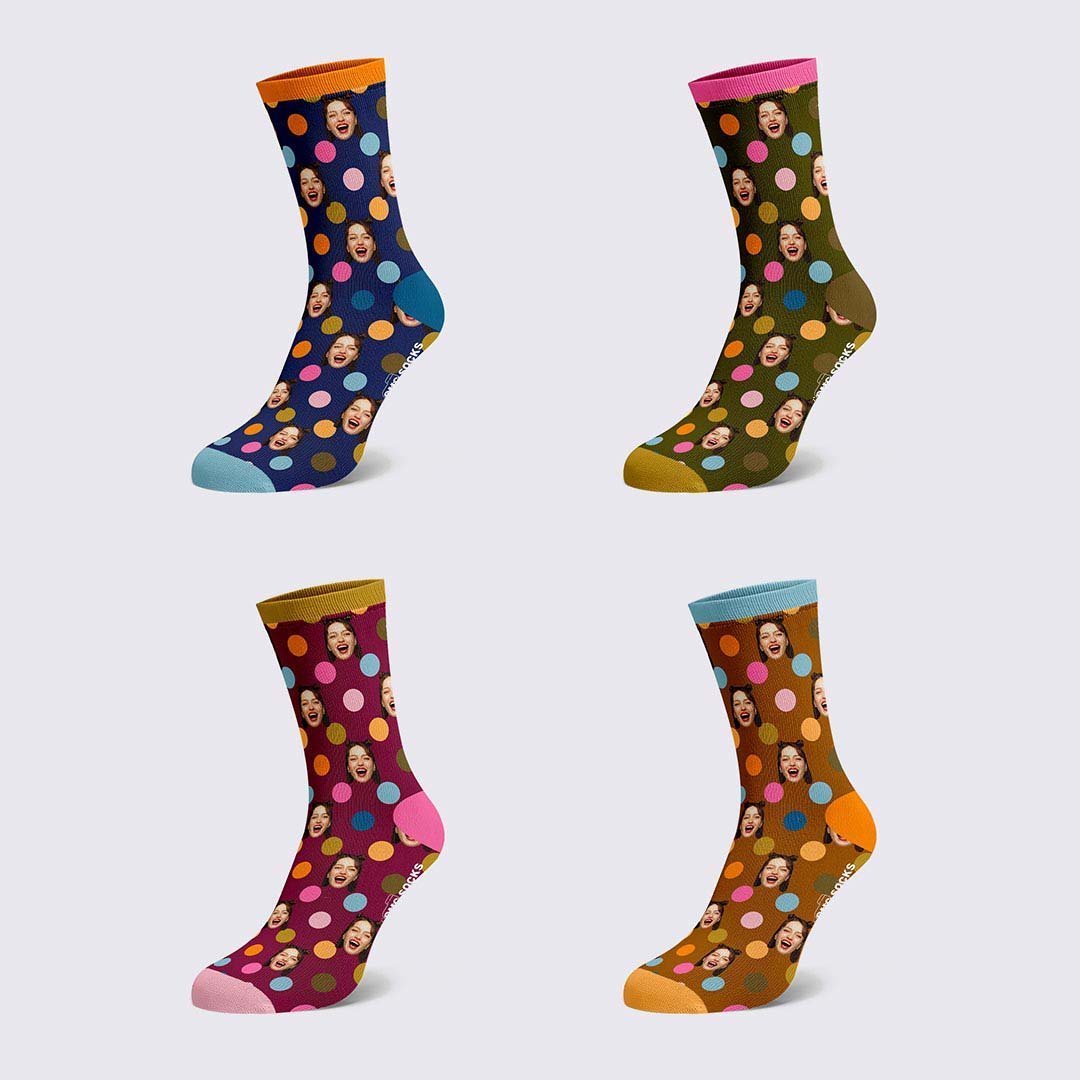 Chaussettes Personnalisées Visage Personnalisé Sur Des Chaussettes À Pois - mademinefr
