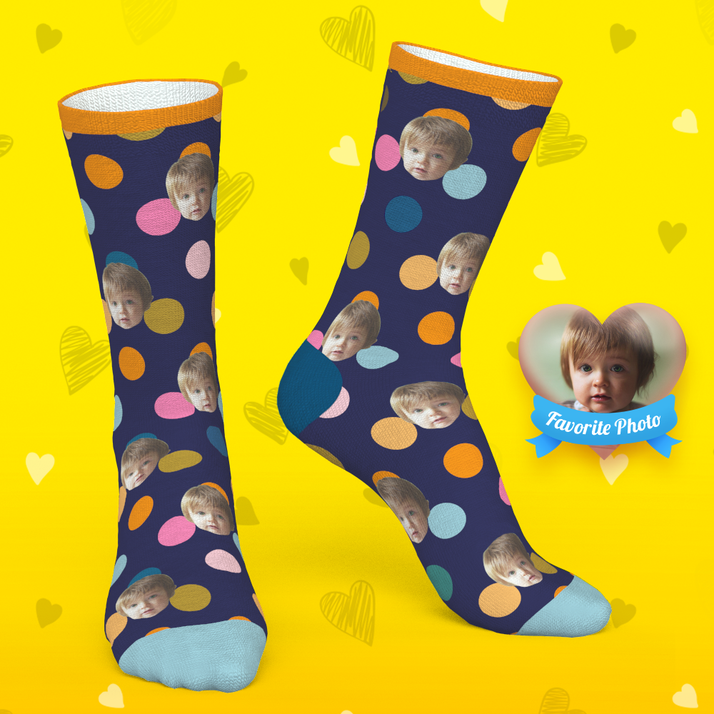 Chaussettes Personnalisées Visage Personnalisé Sur Des Chaussettes À Pois - mademinefr