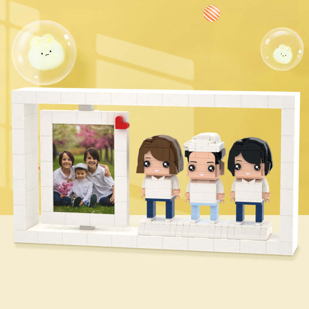 Cadre Photo Créatif Pour Enfants, Record De Croissance, Corps Complet Personnalisable, 3 Personnes, Figurines En Brique, Cadre Photo, Petit Bloc De Particules - mademinefr