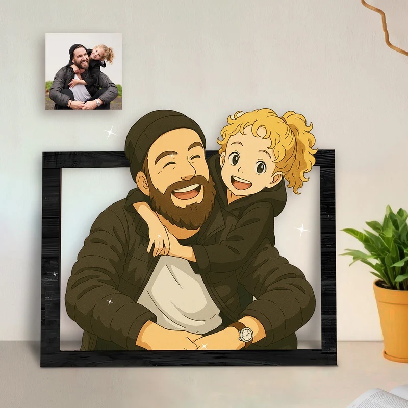 Cadre Portrait Ghibli Personnalisé, Cadeau D'anniversaire De Mariage, Cadeau De Noël Pour Couple - MaPhotocaleconFr