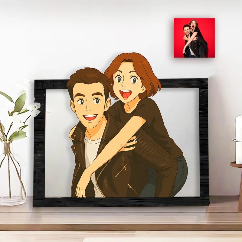 Cadre Portrait Ghibli Personnalisé, Cadeau D'anniversaire De Mariage, Cadeau De Noël Pour Couple - MaPhotocaleconFr