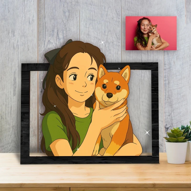 Cadre Portrait Ghibli Personnalisé, Cadeau D'anniversaire De Mariage, Cadeau De Noël Pour Couple - MaPhotocaleconFr