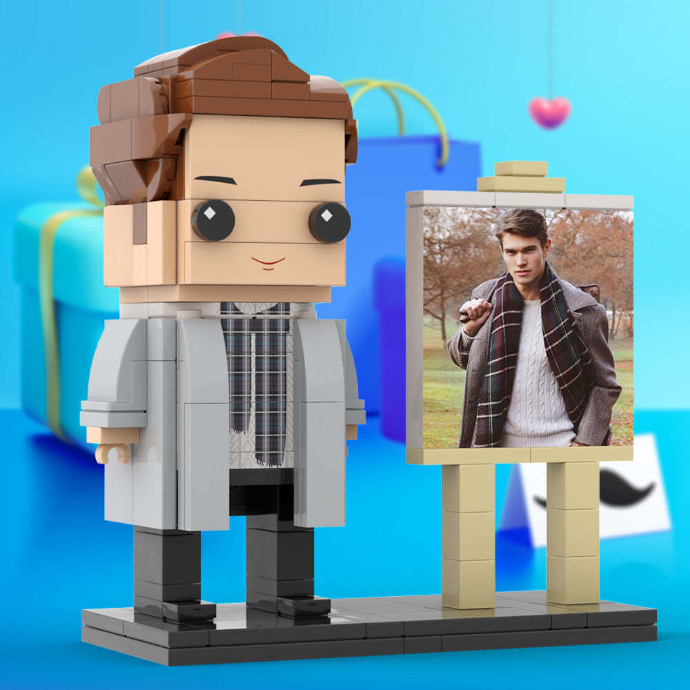 Corps Complet Personnalisable 1 Personne Élégant Jeune Papa Avec Écharpe Brique Personnalisée Avec Cadre Figurines Petit Bloc De Particules Jouet Brique Moi Figurines Pour La Fête Des Pères - mademinefr