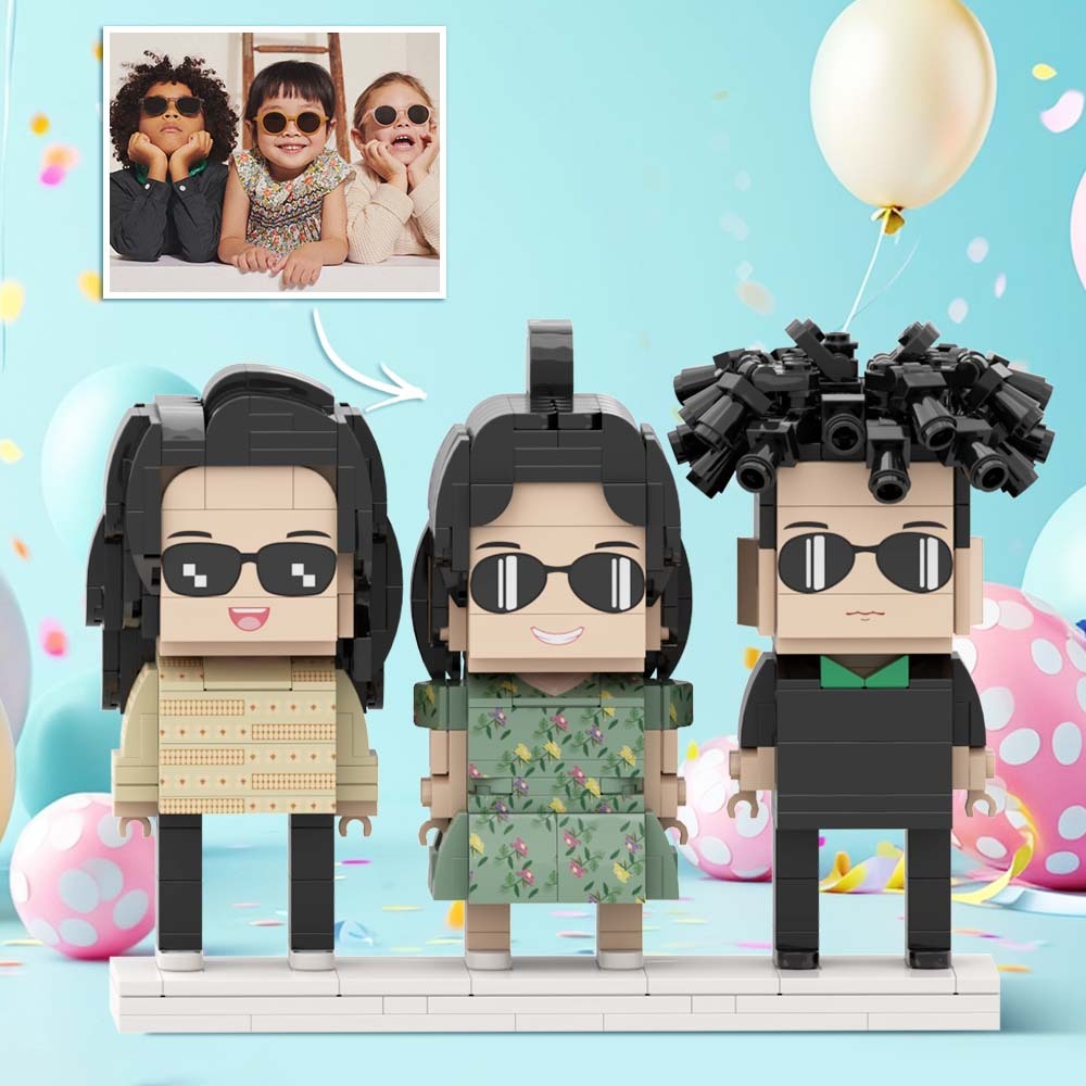 Corps Complet Pour Enfants Personnalisable 3 Personnes Figurines En Brique Personnalisées Petit Bloc De Particules Avec Lunettes De Soleil - mademinefr